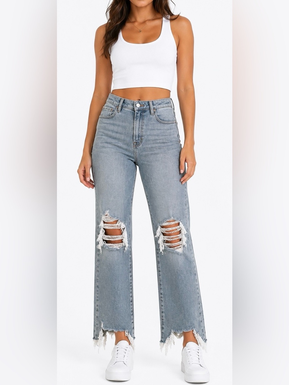 Hidden Los Angeles Light Wash High-Rise Distressed Straight Leg Jeans -Size 28/6